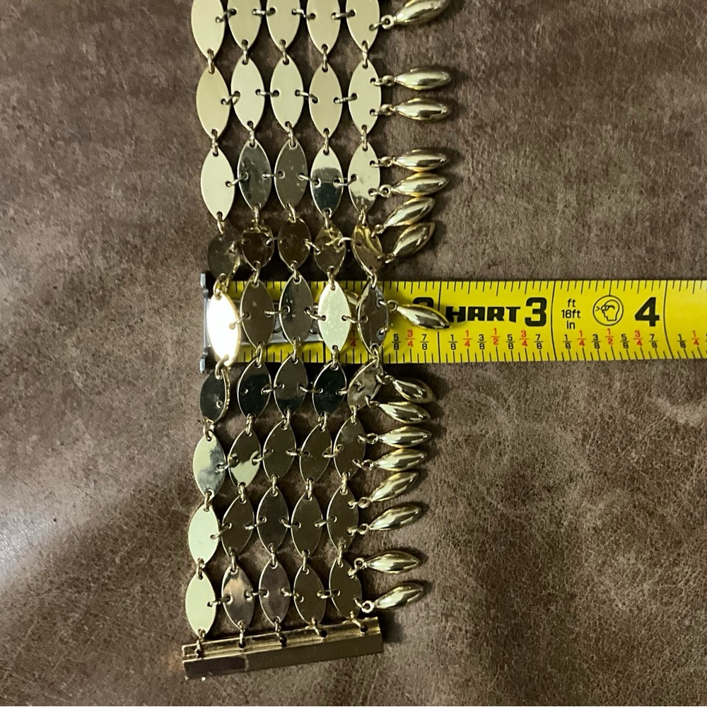 Pierre Lang Gold Toned Bracelet Metal Fringe Beads Quatrefoil PL Magnetic Clasp - Picture 11 of 12